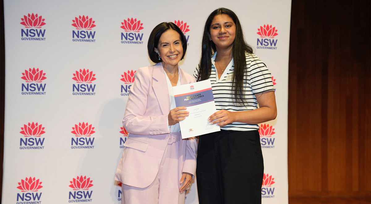 Sanmeet Brar from Catherine MCauley Westmead with The Hon Prue Car MP